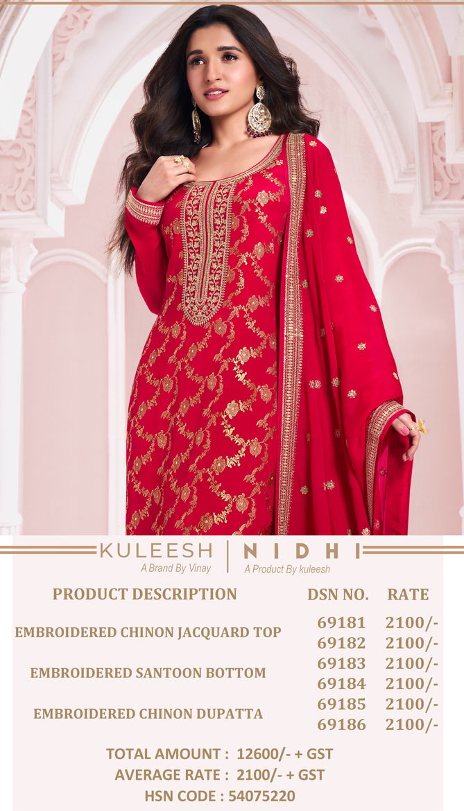 Nidhi By Vinay Kuleesh Chinon Jacquard Embroidery Salwar Kameez Wholesalers In Delhi
